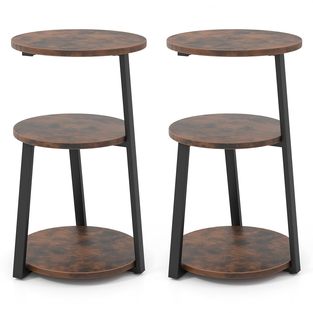 3-Tier Accent Round Side Table with Metal Frame-Set of 2-End & Side Tables-DECOROLALA