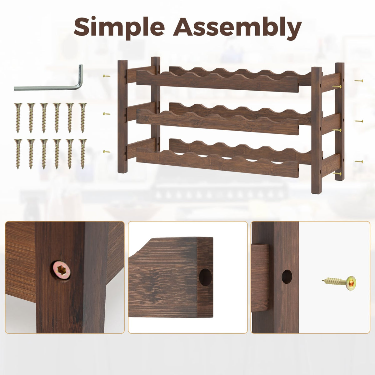 3-Tier Bamboo Freestanding Countertop Wine Bottle Organizer-Coffee-Wine Racks-DECOROLALA