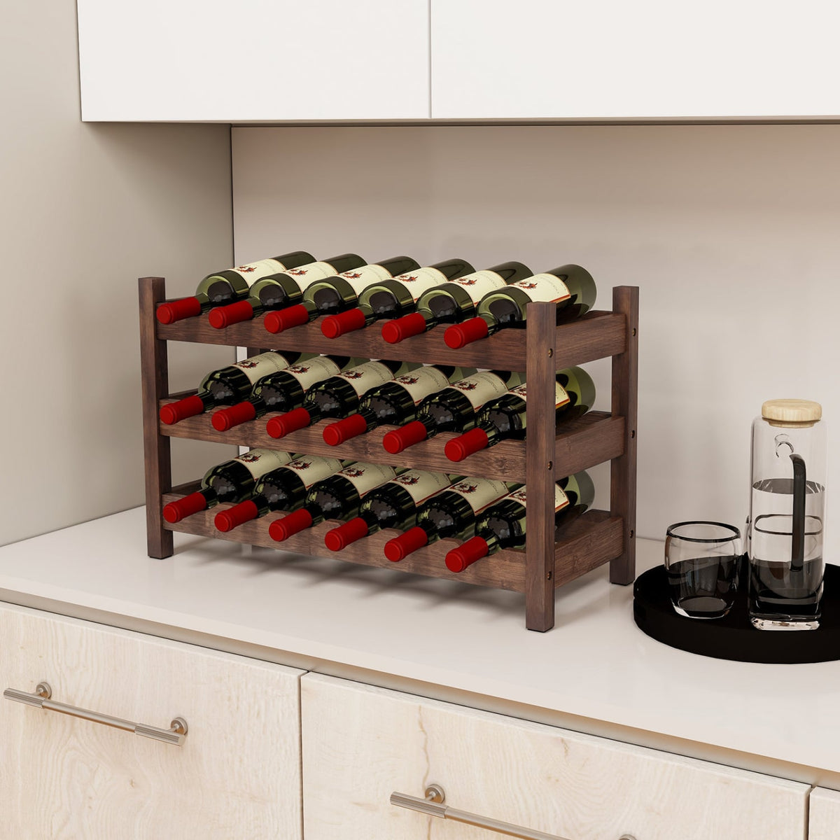 3-Tier Bamboo Freestanding Countertop Wine Bottle Organizer-Coffee-Wine Racks-DECOROLALA