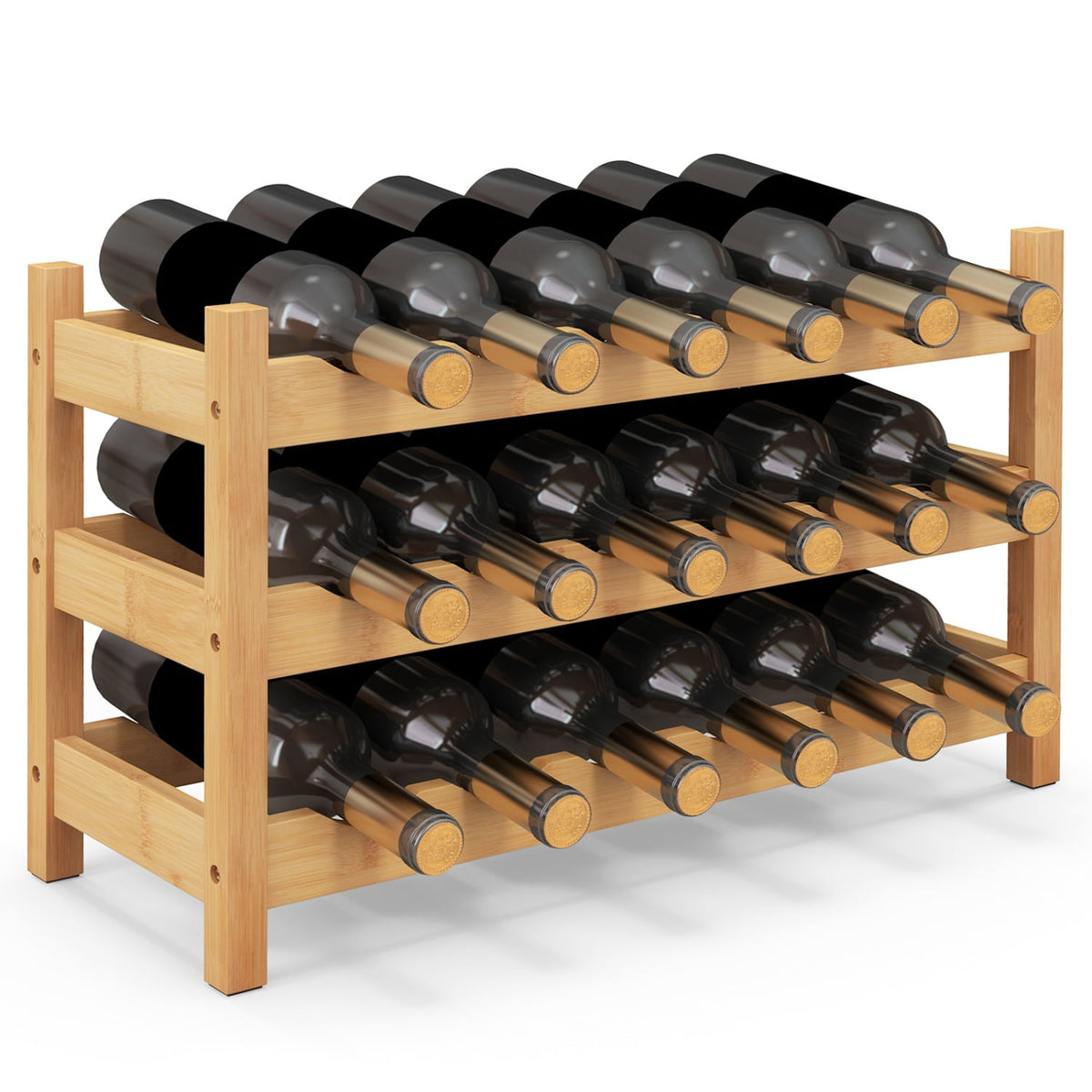 3-Tier Bamboo Freestanding Countertop Wine Bottle Organizer-Natural-Wine Racks-DECOROLALA