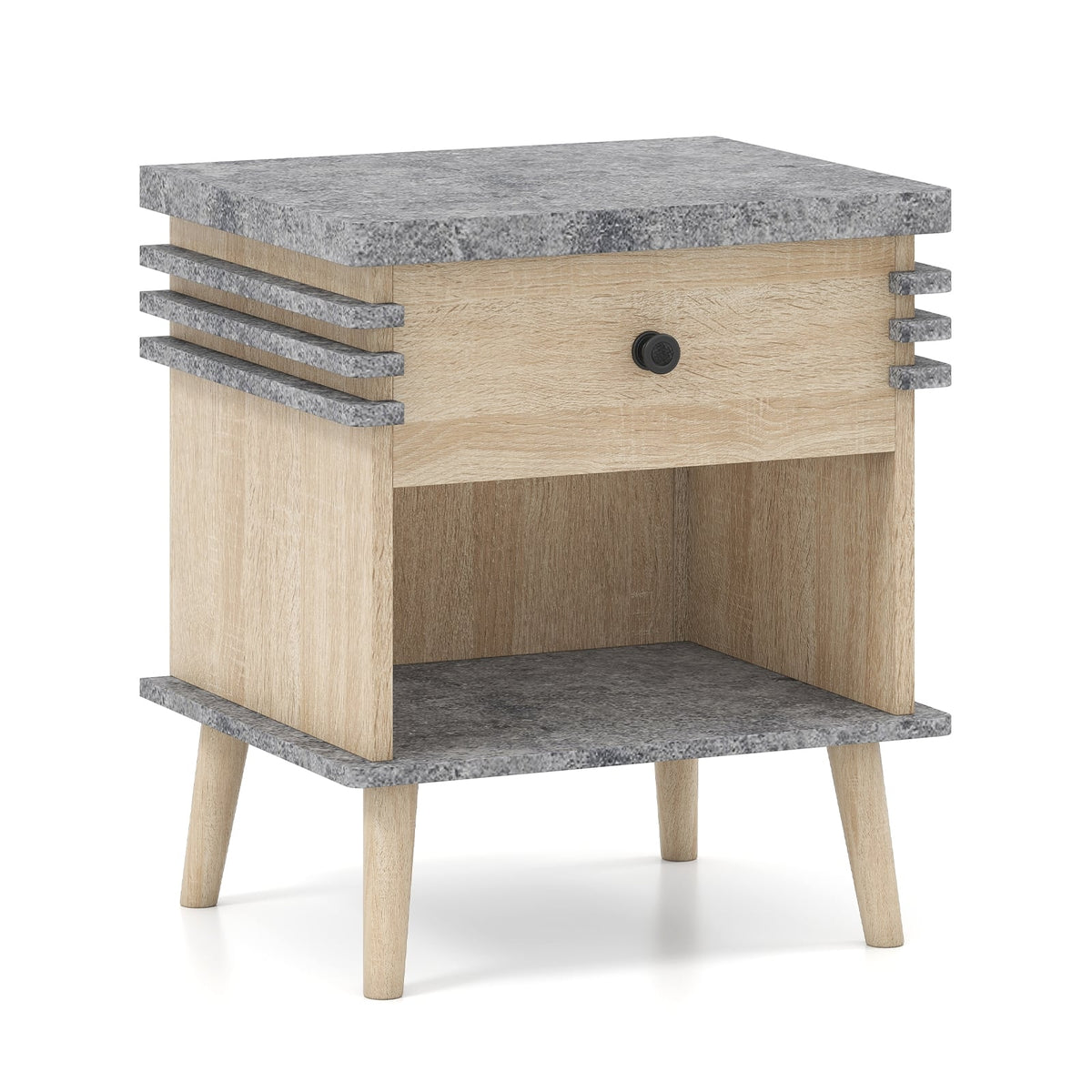3-Tier Bedside Table Nightstand with Antique Grey Faux Marble Top-Grey-Nightstands-DECOROLALA