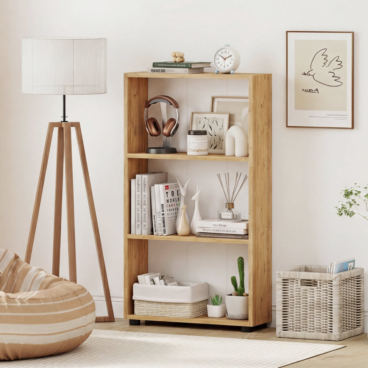 3-Tier Bookcase 42 inch Tall Book Shelf with Anti-Tipping Kit-Brown-Bookcases-DECOROLALA