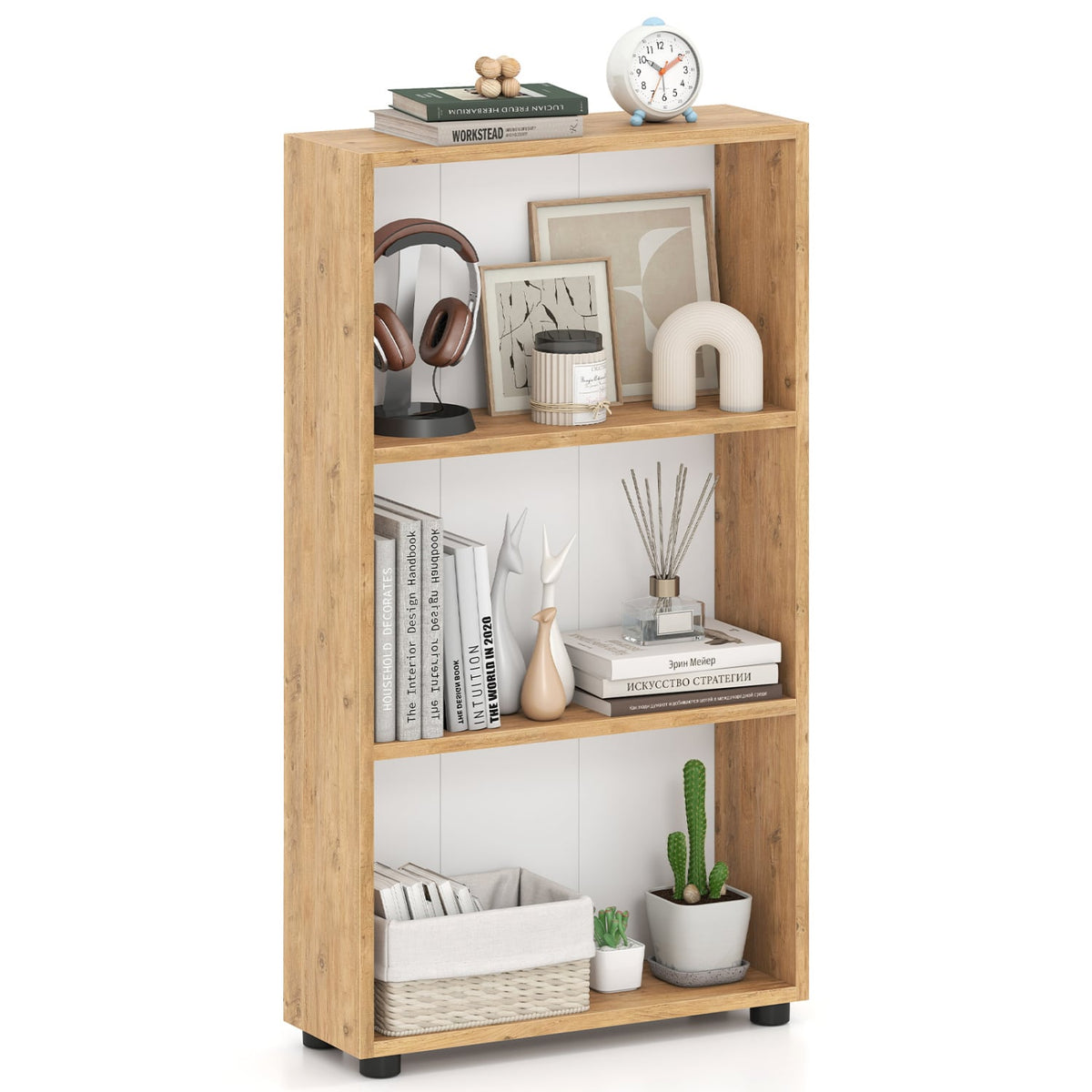 3-Tier Bookcase 42 inch Tall Book Shelf with Anti-Tipping Kit-Brown-Bookcases-DECOROLALA