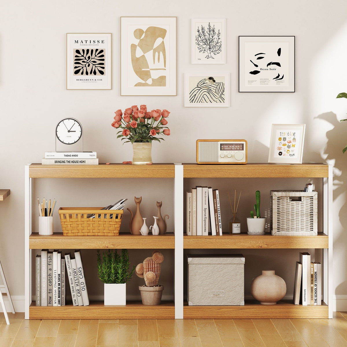 3 Tier Bookshelf Wooden Bookcase with Dual Anti-Tipping Kits-Natural-Bookcases-DECOROLALA