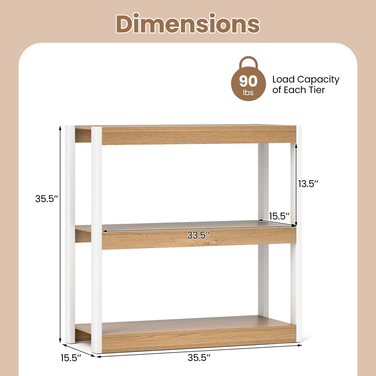 3 Tier Bookshelf Wooden Bookcase with Dual Anti-Tipping Kits-Natural-Bookcases-DECOROLALA