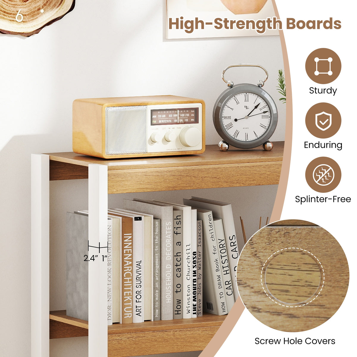 3 Tier Bookshelf Wooden Bookcase with Dual Anti-Tipping Kits-Natural-Bookcases-DECOROLALA
