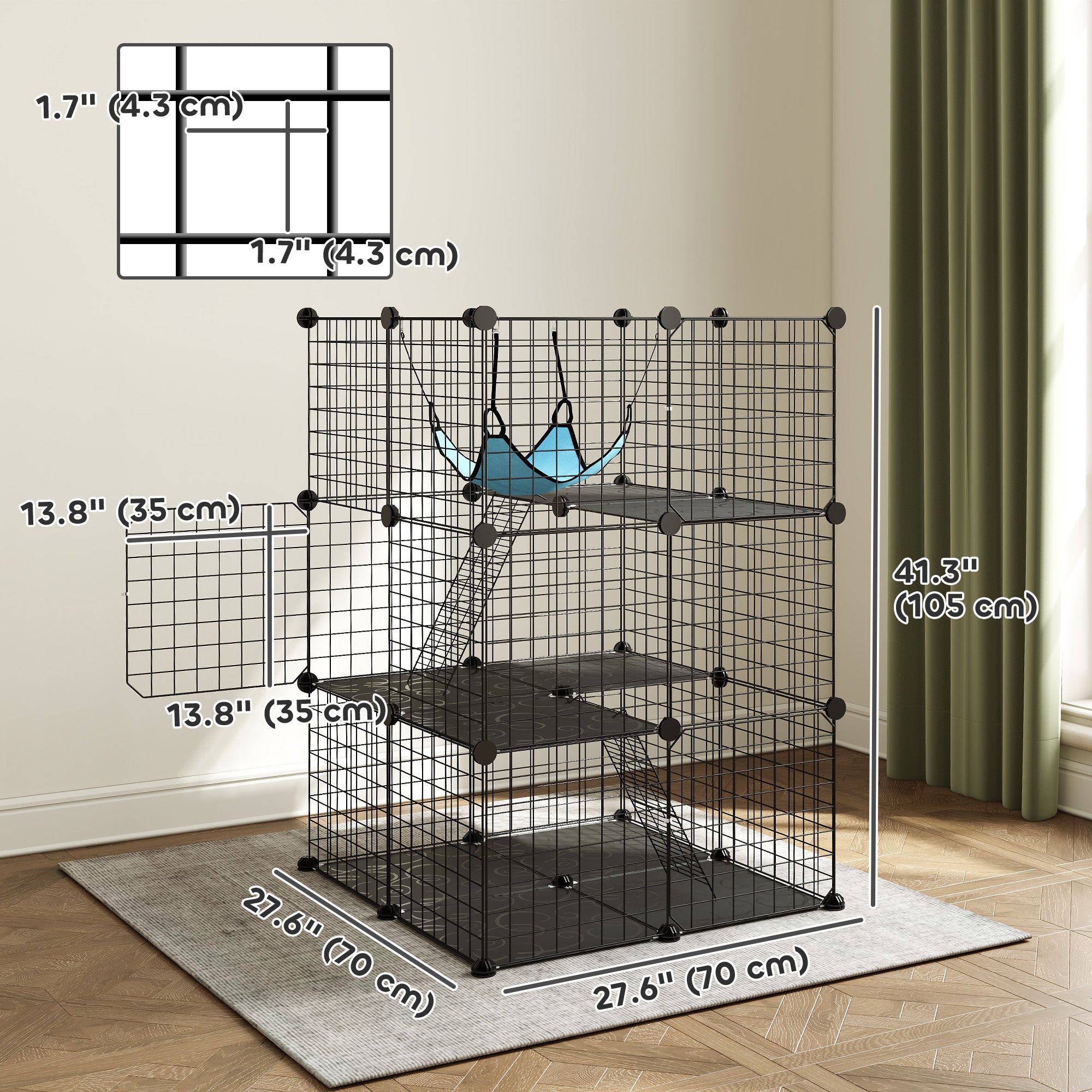 3 Tier Cat Cage Crate, DIY Pet Playpen with 3 Doors, Ladders, Hammock, Platforms, Indoor Playpen for Kittens, Black-Cats-DECOROLALA