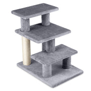 3-Tier Cat Stairs 19 Inch Plush Steps with Scratching Posts for High Bed Sofa-Gray-Cat Trees & Scratchers-DECOROLALA