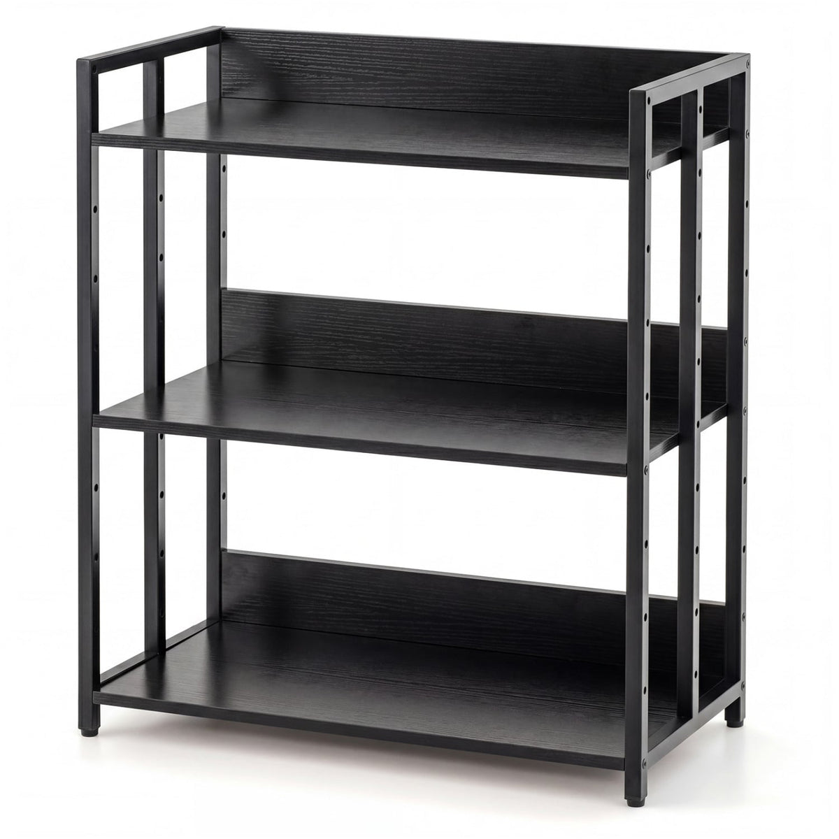 3-Tier Corner Bookshelf with Adjustable Shelves and Anti-Toppling Device for Study-Black-Bookcases-DECOROLALA
