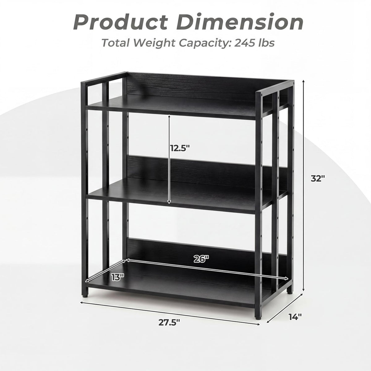 3-Tier Corner Bookshelf with Adjustable Shelves and Anti-Toppling Device for Study-Black-Bookcases-DECOROLALA