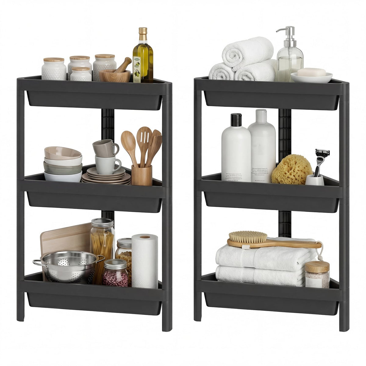 3-Tier Corner Shower Caddy 2-Pack - Black Waterproof PP Shelves-Floor Cabinets-DECOROLALA