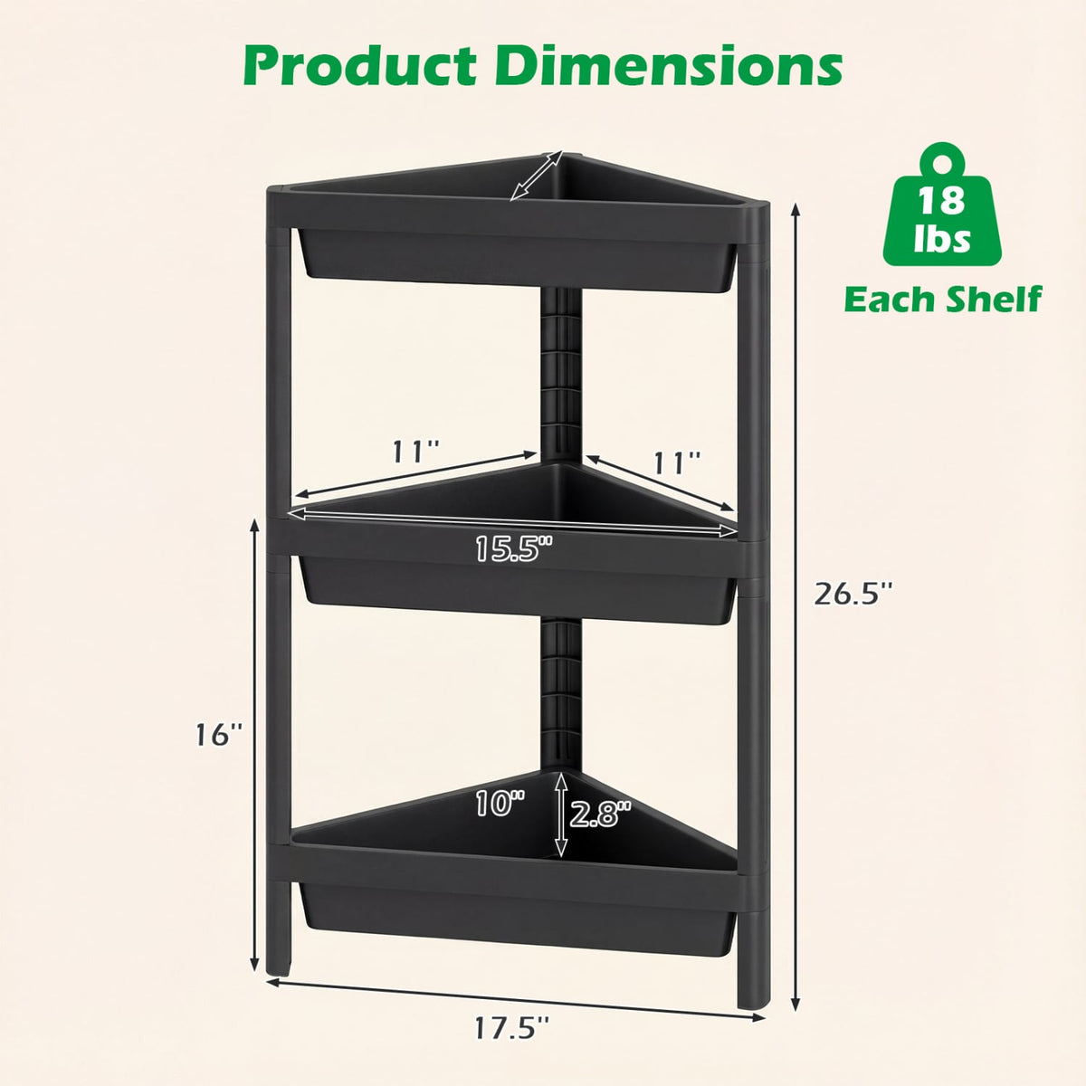 3-Tier Corner Shower Caddy 2-Pack - Black Waterproof PP Shelves-Floor Cabinets-DECOROLALA