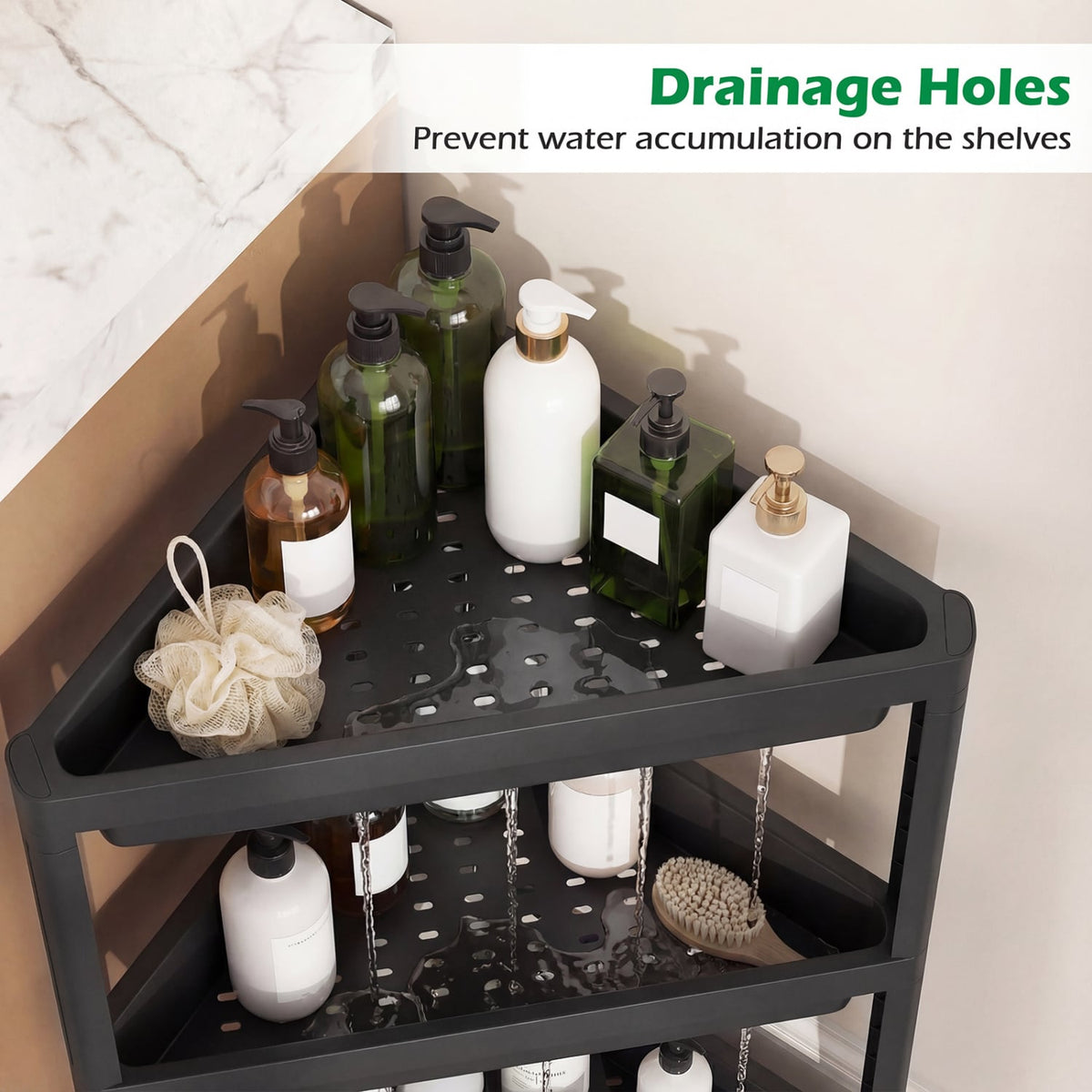 3-Tier Corner Shower Caddy 2-Pack - Black Waterproof PP Shelves-Floor Cabinets-DECOROLALA