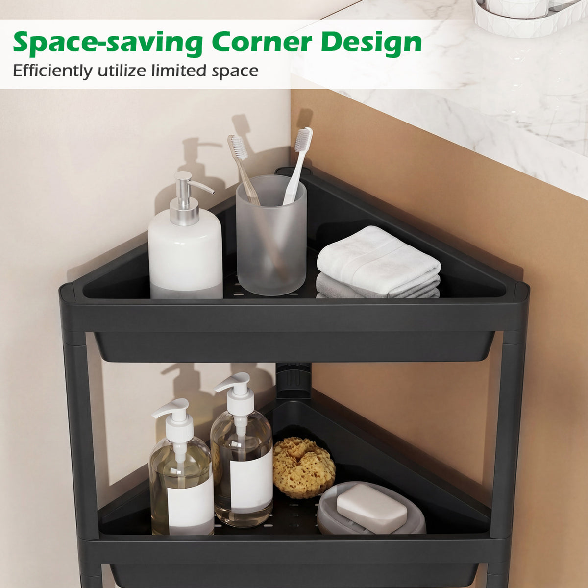 3-Tier Corner Shower Caddy 2-Pack - Black Waterproof PP Shelves-Floor Cabinets-DECOROLALA