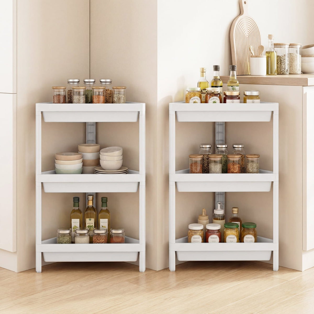3-Tier Corner Shower Caddy 2-Pack - White Waterproof PP Shelves-Floor Cabinets-DECOROLALA
