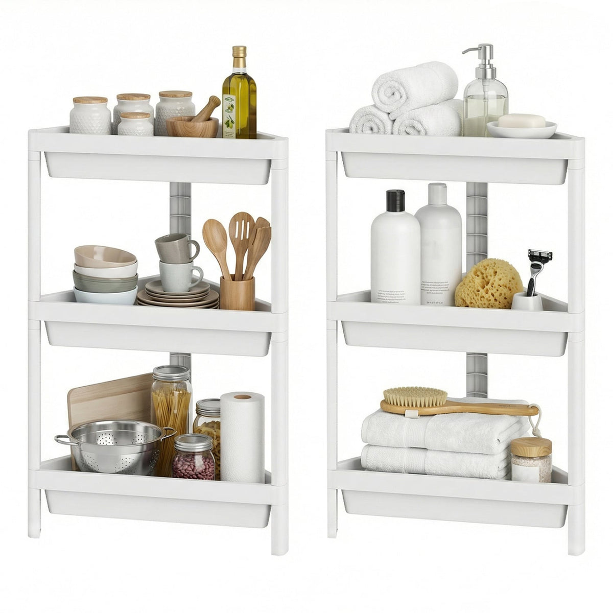 3-Tier Corner Shower Caddy 2-Pack - White Waterproof PP Shelves-Floor Cabinets-DECOROLALA