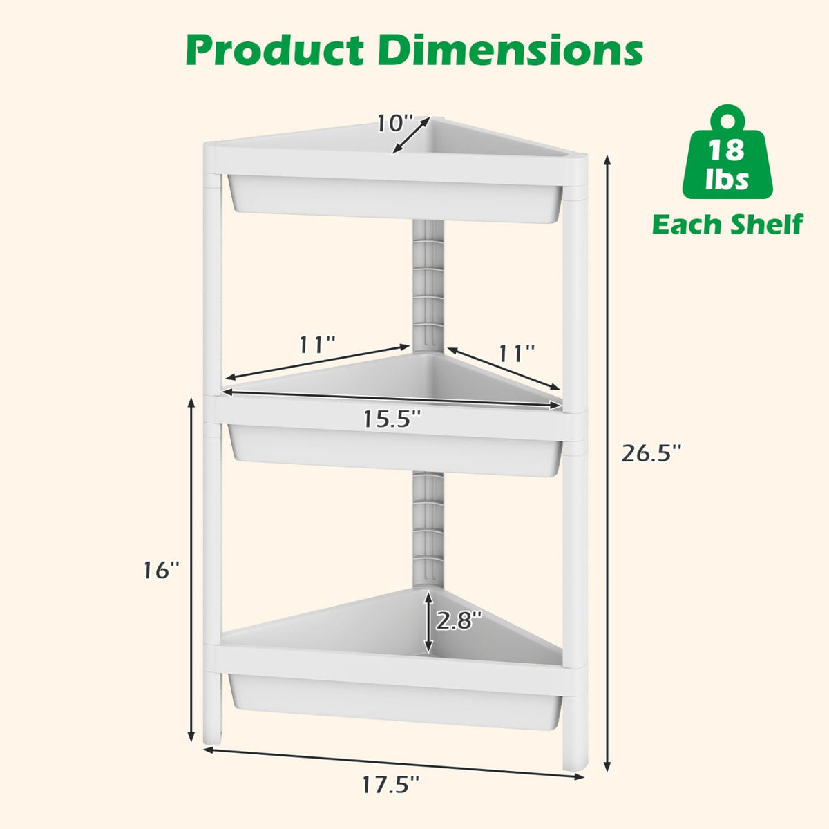 3-Tier Corner Shower Caddy 2-Pack - White Waterproof PP Shelves-Floor Cabinets-DECOROLALA