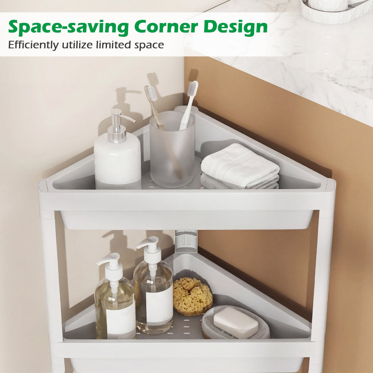 3-Tier Corner Shower Caddy 2-Pack - White Waterproof PP Shelves-Floor Cabinets-DECOROLALA