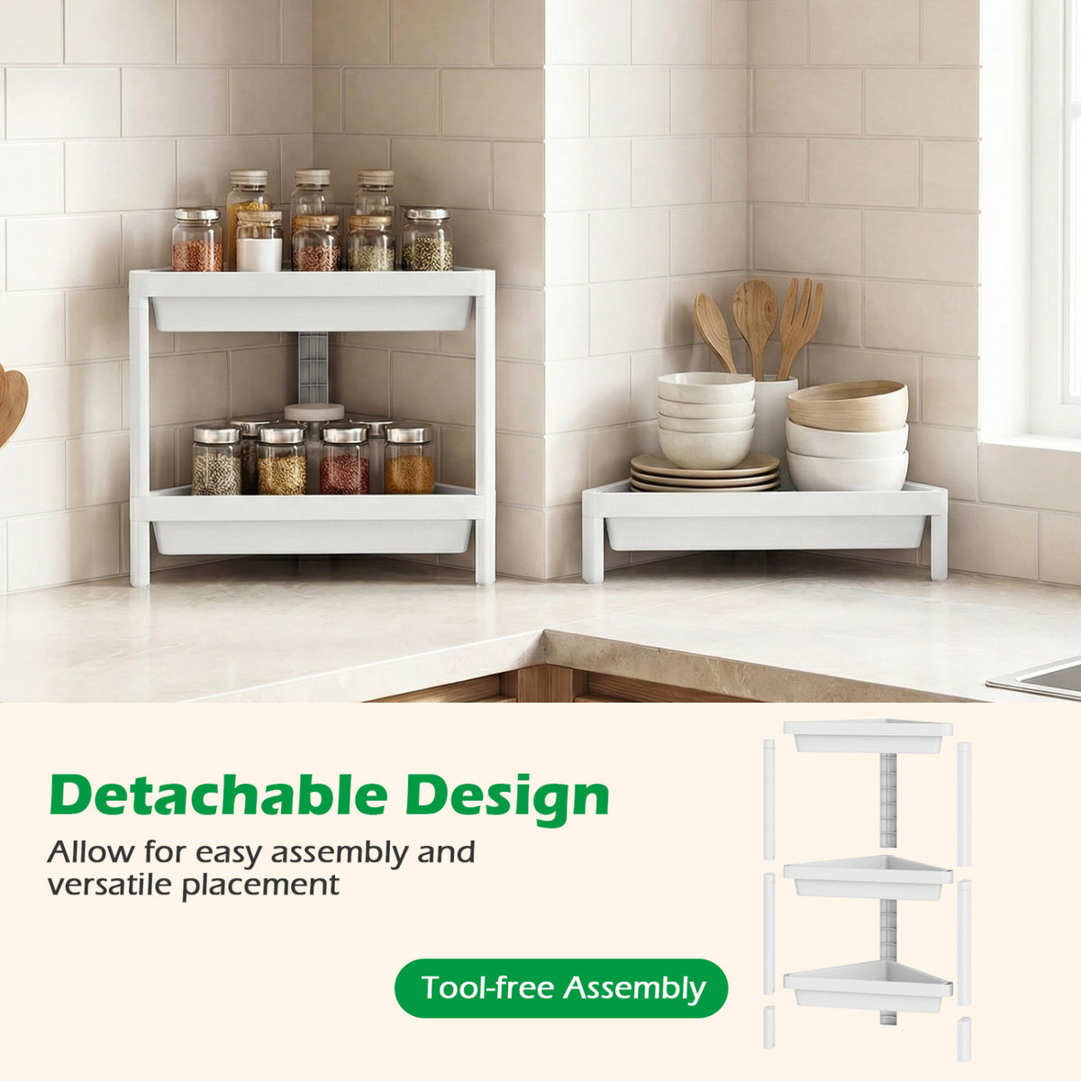 3-Tier Corner Shower Caddy 2-Pack - White Waterproof PP Shelves-Floor Cabinets-DECOROLALA