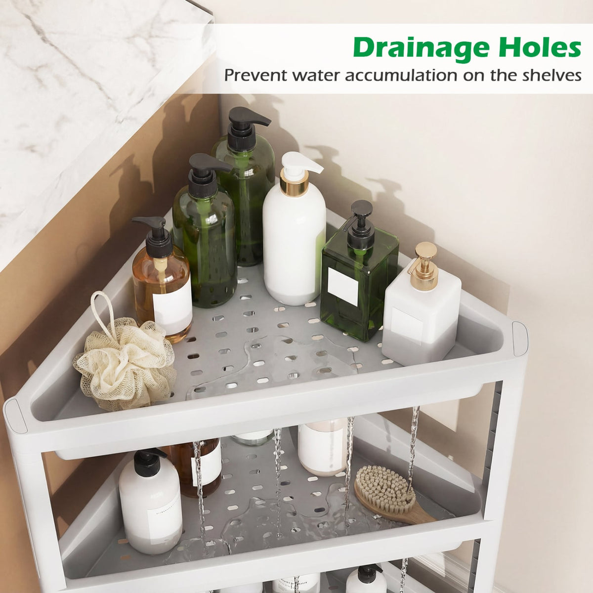 3-Tier Corner Shower Caddy 2-Pack - White Waterproof PP Shelves-Floor Cabinets-DECOROLALA
