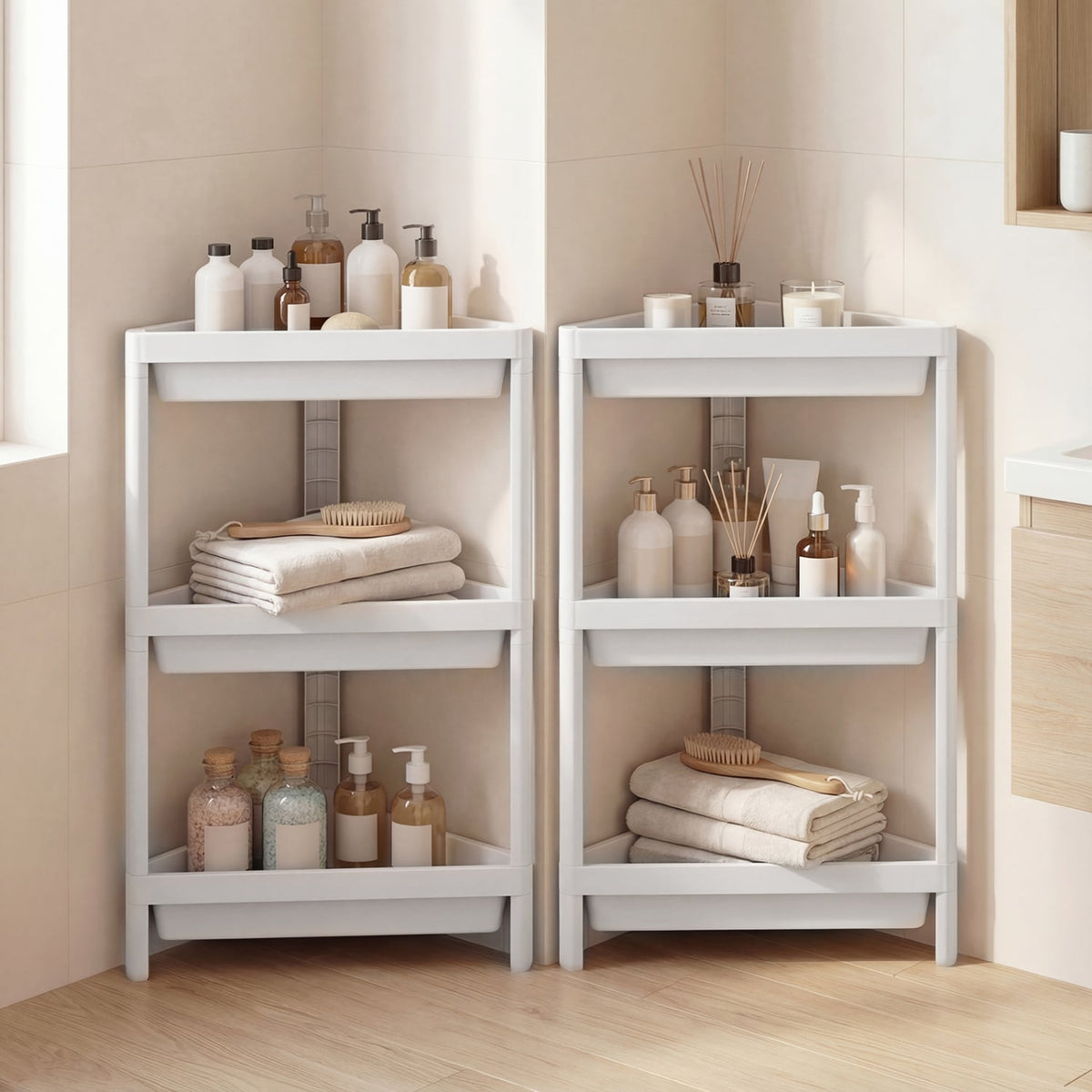 3-Tier Corner Shower Caddy 2-Pack - White Waterproof PP Shelves-Floor Cabinets-DECOROLALA