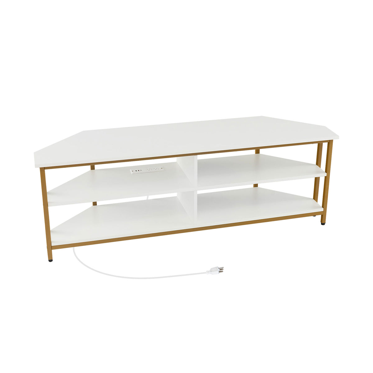 3-Tier Corner TV Stand for TVs up to 65 Inches with Charging Station- White-Entertainment Centers & TV Stands-DECOROLALA