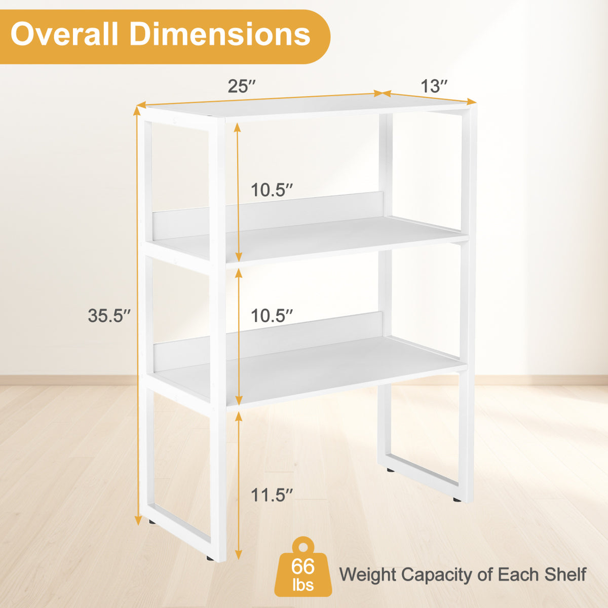 3-Tier Countertop Storage Hutch with Open Shelves-White-Bookcases-DECOROLALA