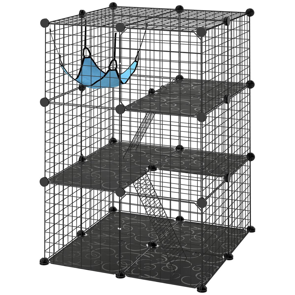 3 Tier DIY Cat Cage - Black 3-Door Pet Playpen with Hammock-Cat Supplies-DECOROLALA