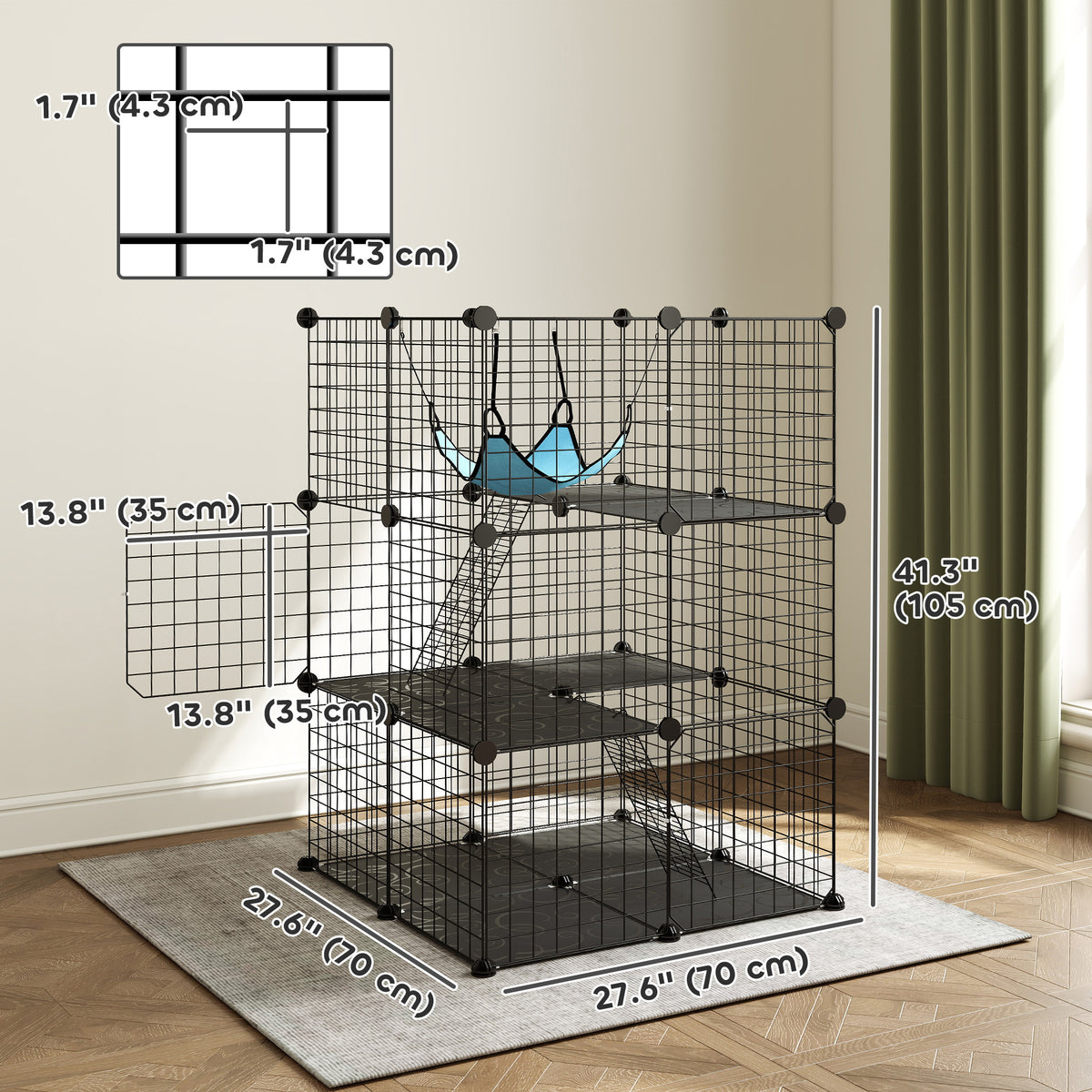 3 Tier DIY Cat Cage - Black 3-Door Pet Playpen with Hammock-Cats-DECOROLALA