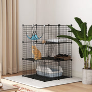 3 Tier DIY Cat Cage - Black 3-Door Pet Playpen with Hammock-Cats-DECOROLALA