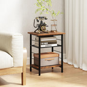 3-Tier End Table Set of 2 Side Table with Storage Shelves Metal Frame-Rustic Brown-End & Side Tables-DECOROLALA