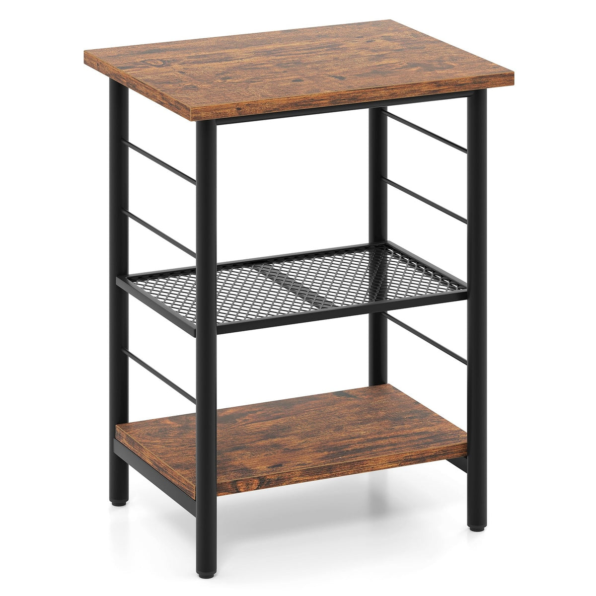 3-Tier End Table Space-Saving Nightstand Industrial Bedside Table for Living Room Bedroom-Rustic Brown-End & Side Tables-DECOROLALA