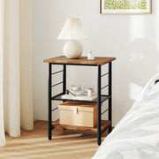 3-Tier End Table Space-Saving Nightstand Industrial Bedside Table for Living Room Bedroom-Rustic Brown-End & Side Tables-DECOROLALA