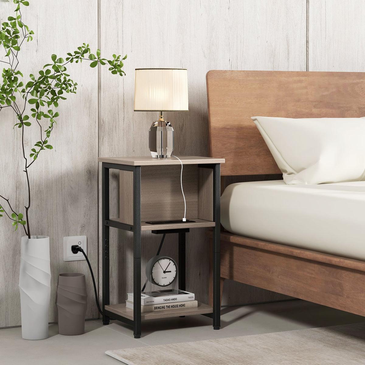 3-Tier End Table with USB Ports & Power Outlets-1 Piece-End & Side Tables-DECOROLALA
