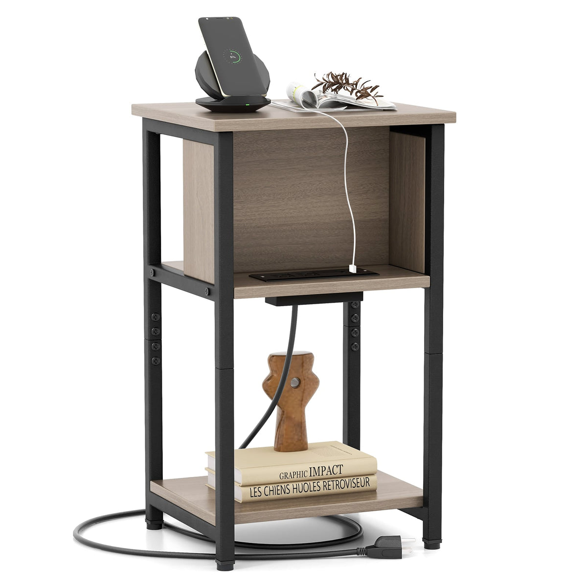 3-Tier End Table with USB Ports & Power Outlets-1 Piece-End & Side Tables-DECOROLALA