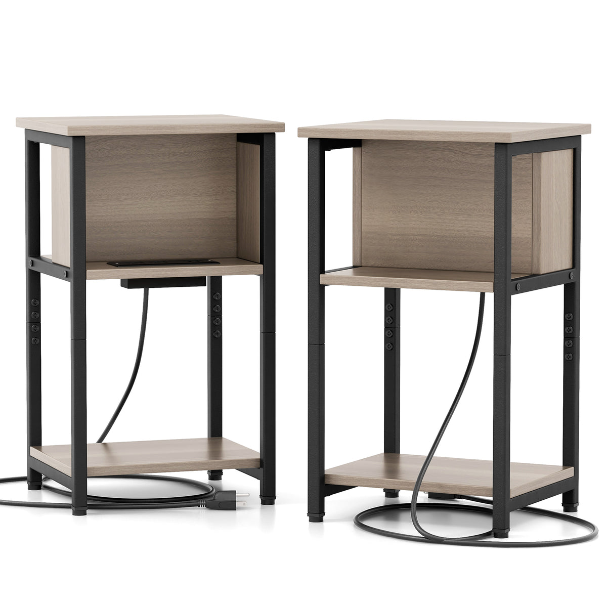 3-Tier End Table with USB Ports & Power Outlets-2 Pieces-End & Side Tables-DECOROLALA