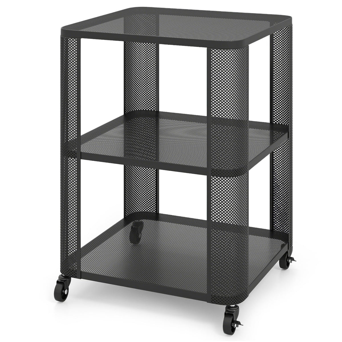 3-Tier End Table with Wheels Rolling Side Table with Open Storage Shelves-1 Piece-End & Side Tables-DECOROLALA
