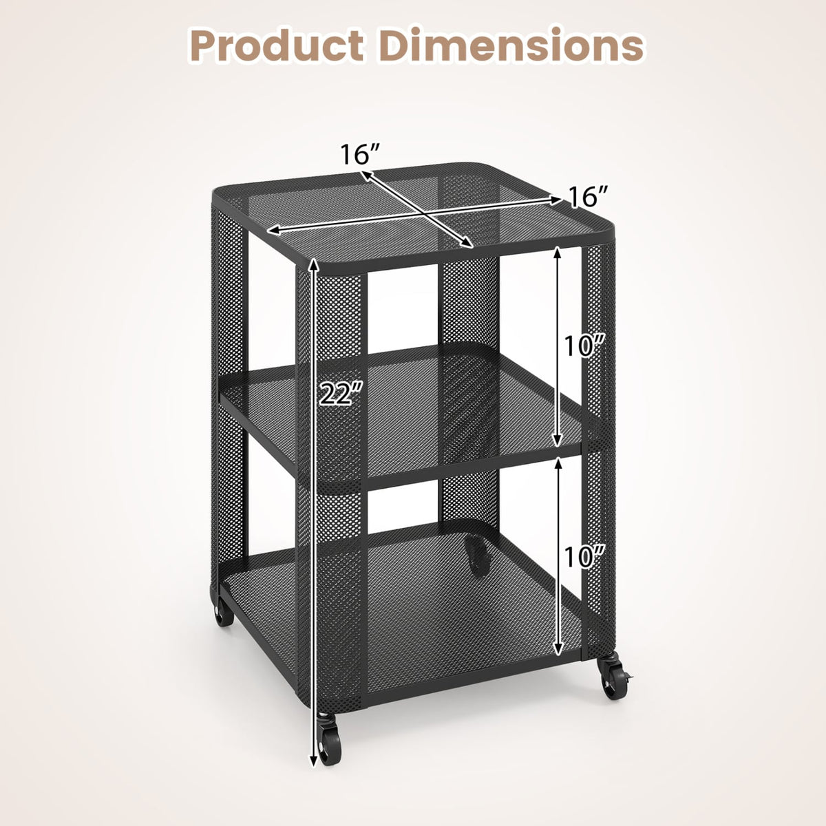 3-Tier End Table with Wheels Rolling Side Table with Open Storage Shelves-1 Piece-End & Side Tables-DECOROLALA