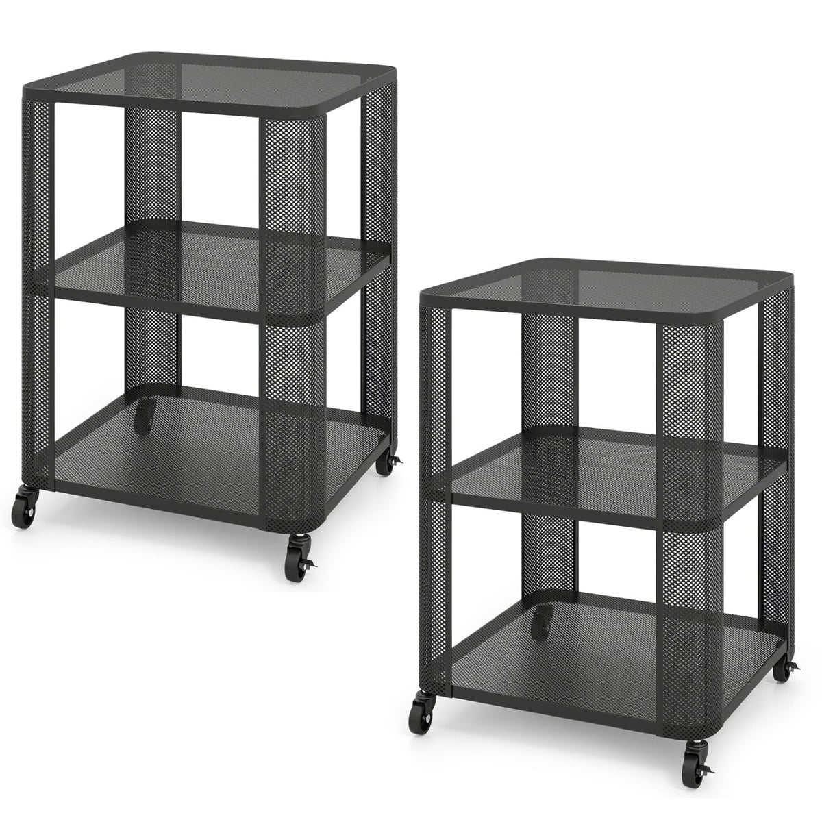 3-Tier End Table with Wheels Rolling Side Table with Open Storage Shelves-Set of 2-End & Side Tables-DECOROLALA