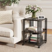 3-Tier End Table with Wheels Rolling Side Table with Open Storage Shelves-Set of 2-End & Side Tables-DECOROLALA
