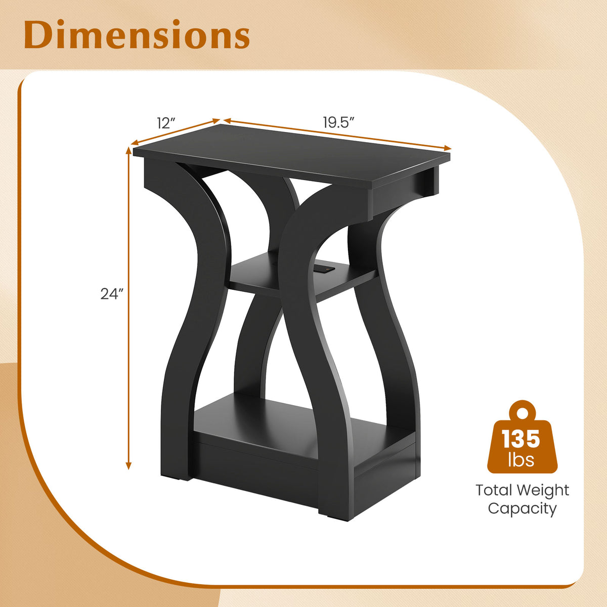 3-Tier End Tables with Charging Station Set of 2 with Open Storage Shelves-Black-End & Side Tables-DECOROLALA