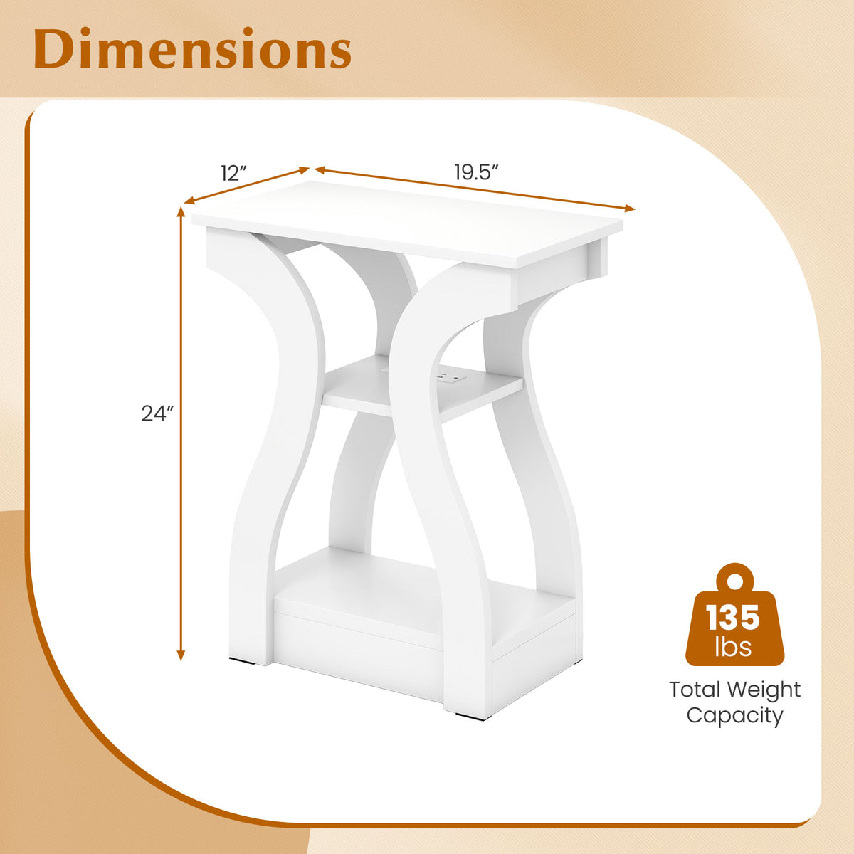 3-Tier End Tables with Charging Station Set of 2 with Open Storage Shelves-White-End & Side Tables-DECOROLALA