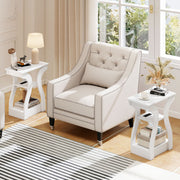 3-Tier End Tables with Charging Station Set of 2 with Open Storage Shelves-White-End & Side Tables-DECOROLALA