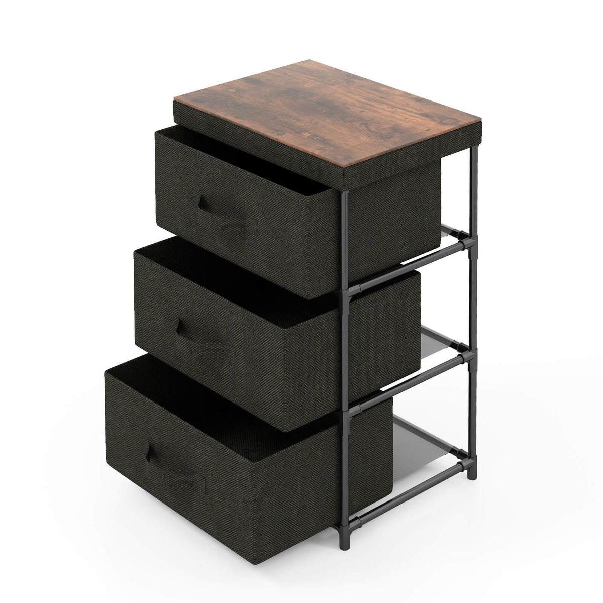 3-Tier Fabric Nightstand with Sturdy Metal Frame-Black-Nightstands-DECOROLALA