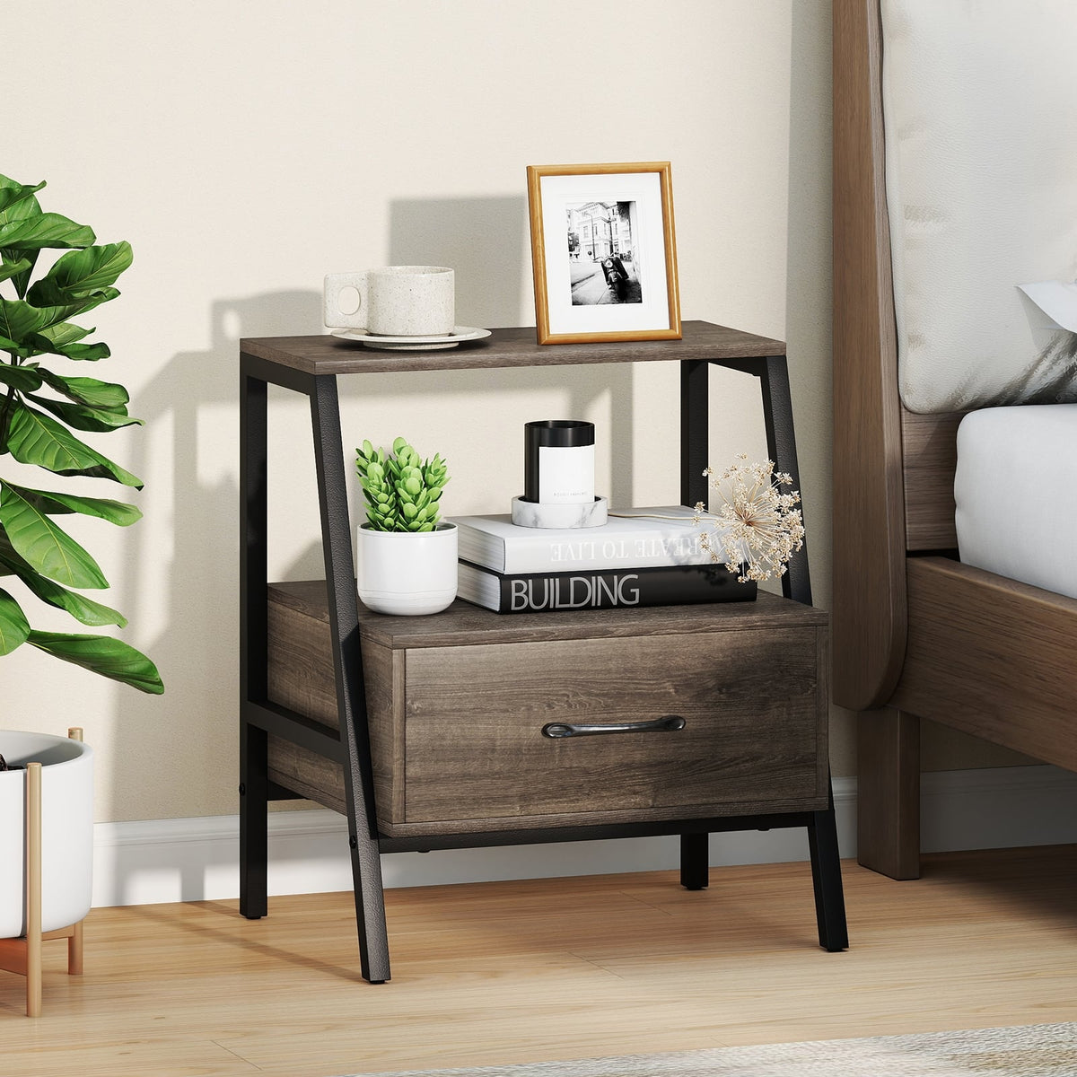 3-Tier Farmhouse Nightstand with Open Shelf-Nightstands-DECOROLALA