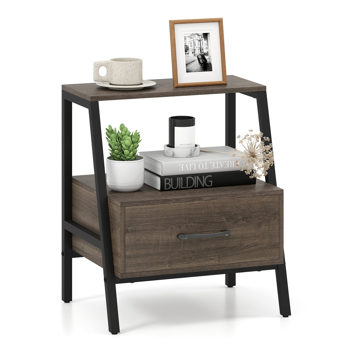 3-Tier Farmhouse Nightstand with Open Shelf-Nightstands-DECOROLALA