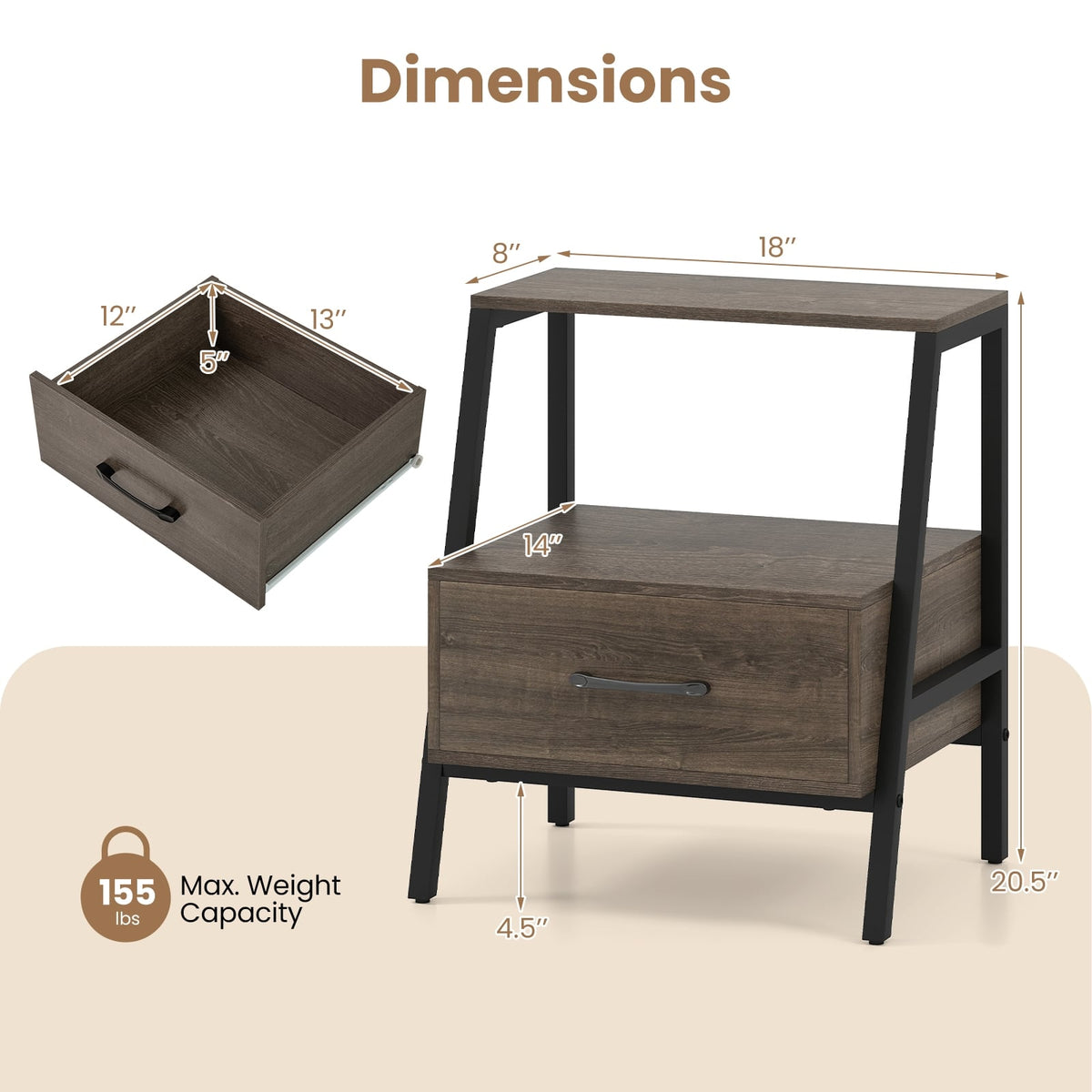 3-Tier Farmhouse Nightstand with Open Shelf-Nightstands-DECOROLALA