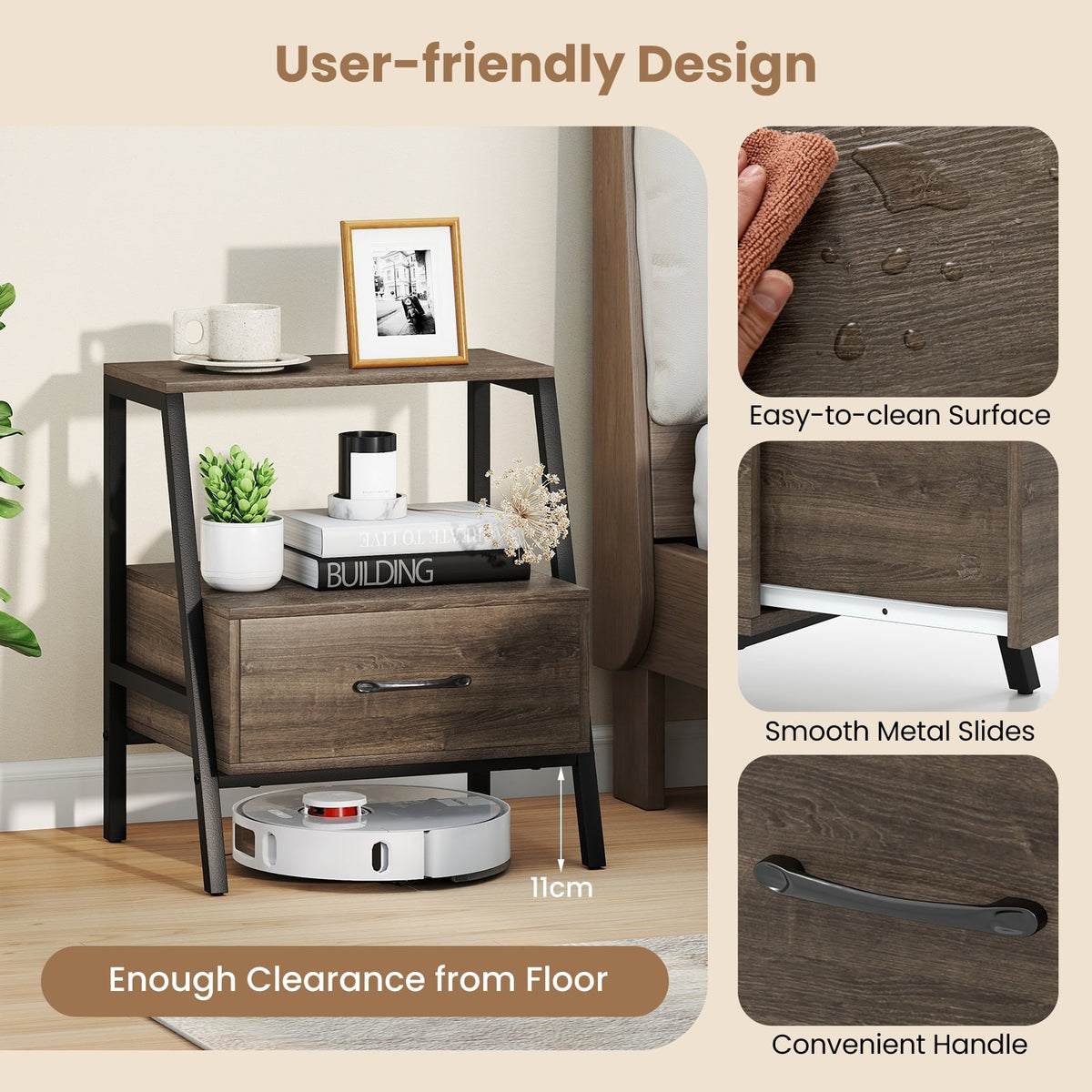 3-Tier Farmhouse Nightstand with Open Shelf-Nightstands-DECOROLALA