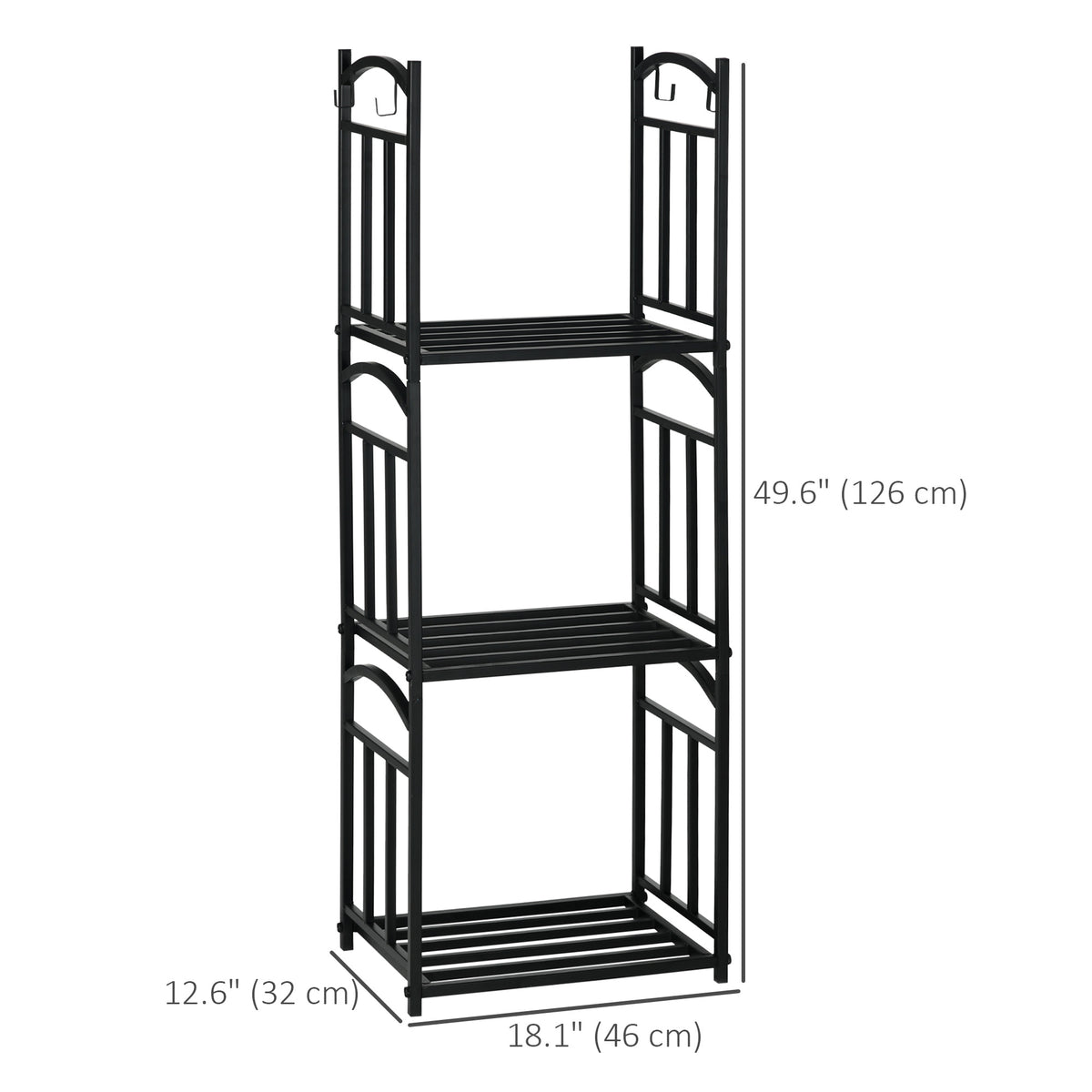 3-Tier Firewood Rack - Black Metal Log Storage with Hooks-Firewood Racks-DECOROLALA