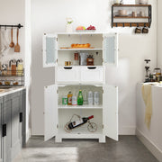 3-Tier Freestanding Bathroom Cabinet with Glass Doors - White-Floor Cabinets-DECOROLALA